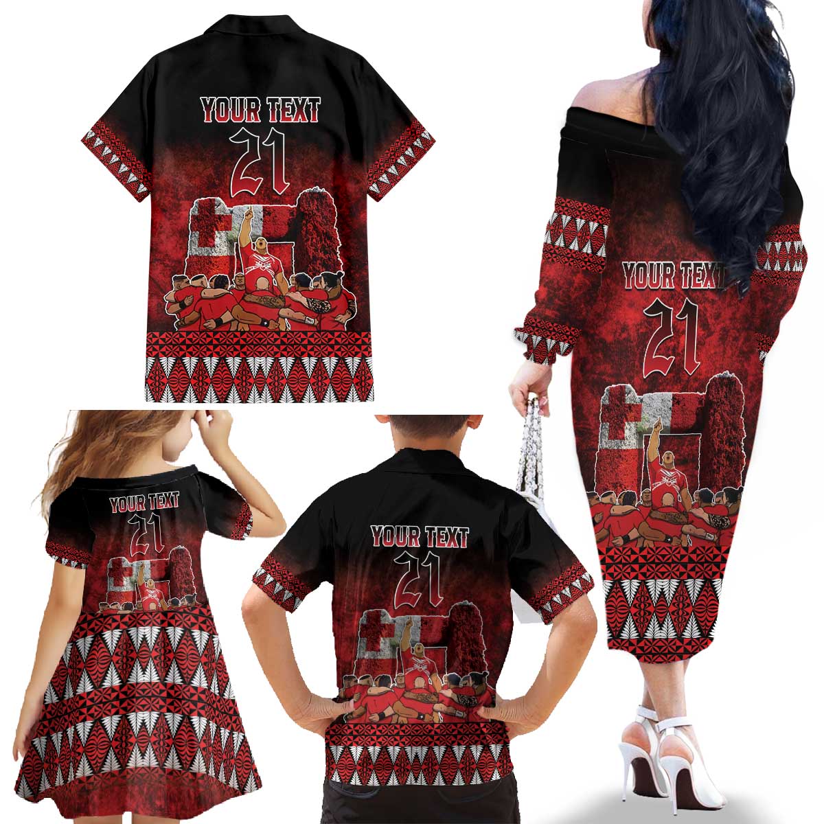 Custom Tonga 676 Haamonga a Maui Family Matching Off The Shoulder Long Sleeve Dress and Hawaiian Shirt Tongan Sipi Tau Unique Dance LT9 - Polynesian Pride
