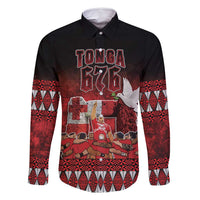 Custom Tonga 676 Haamonga a Maui Family Matching Off Shoulder Maxi Dress and Hawaiian Shirt Tongan Sipi Tau Unique Dance LT9 Dad's Shirt - Long Sleeve Red - Polynesian Pride
