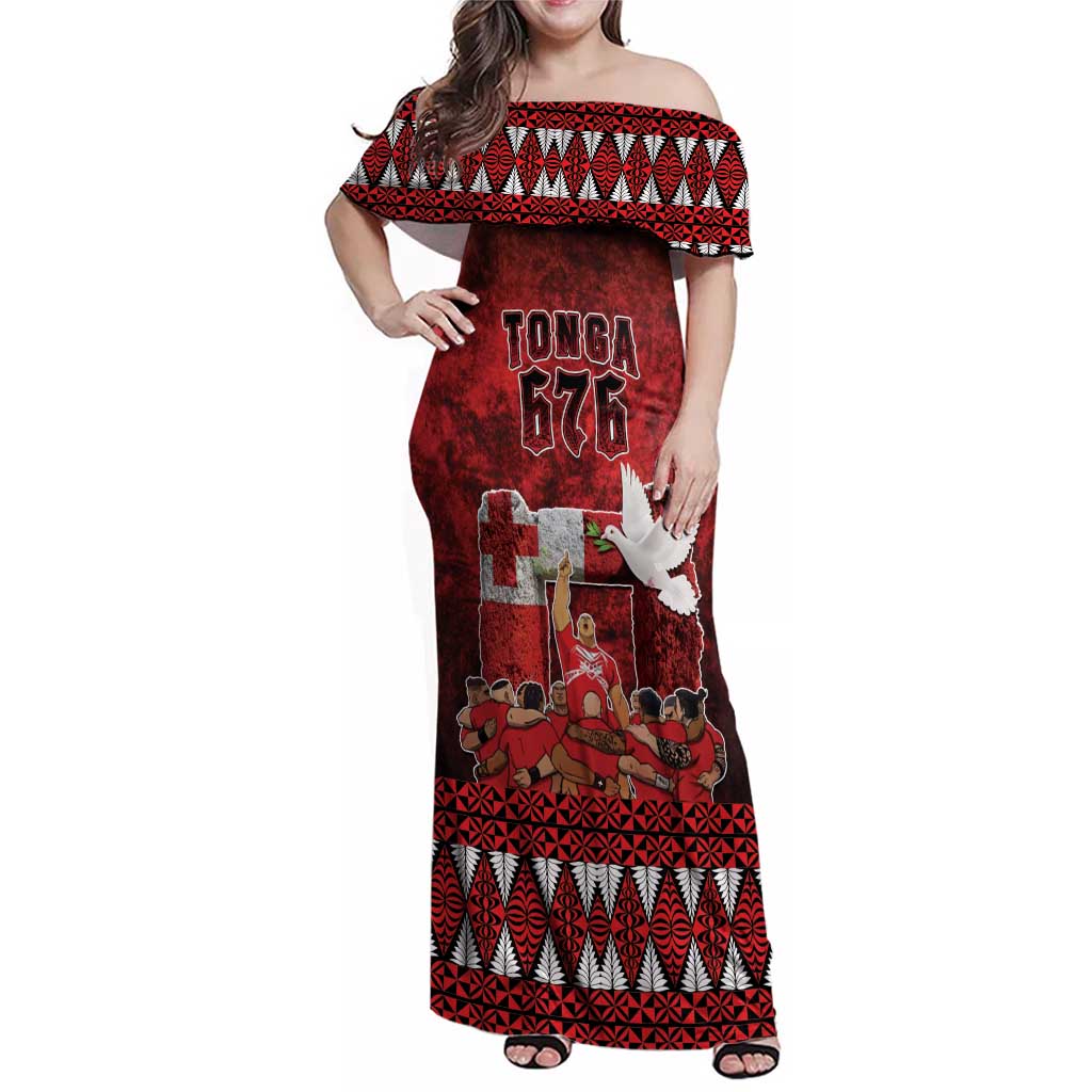 Custom Tonga 676 Haamonga a Maui Family Matching Off Shoulder Maxi Dress and Hawaiian Shirt Tongan Sipi Tau Unique Dance LT9 Mom's Dress Red - Polynesian Pride