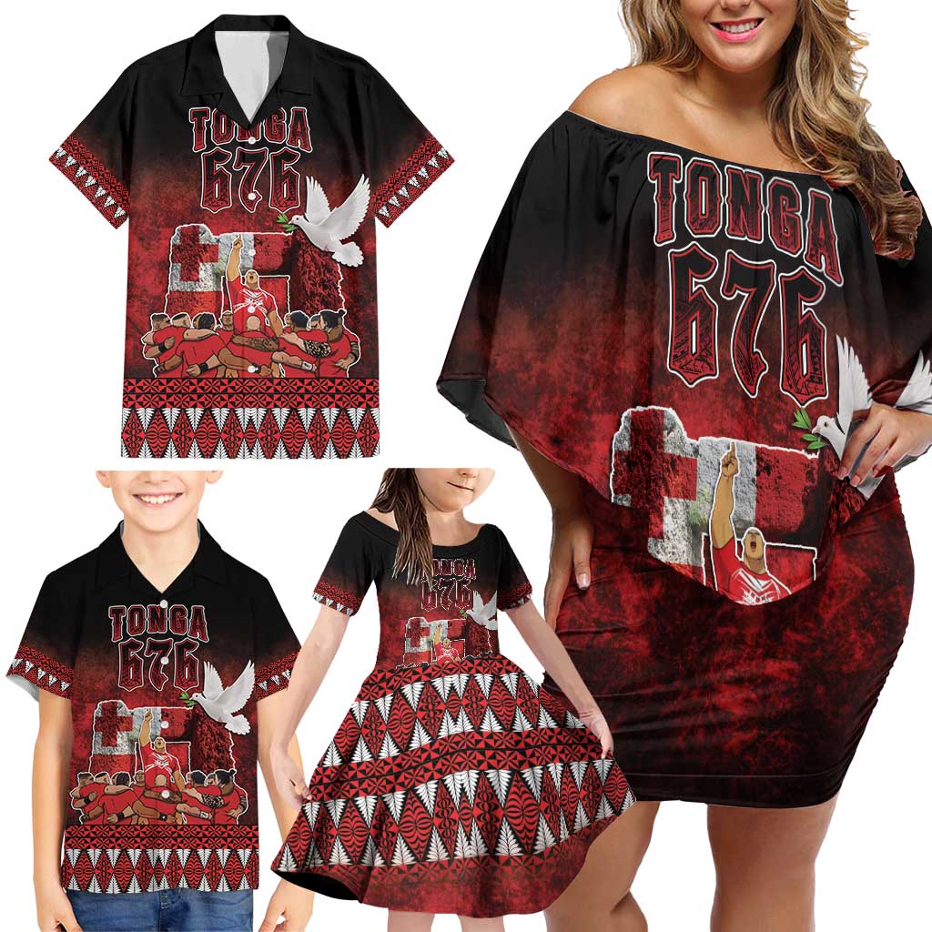Custom Tonga 676 Haamonga a Maui Family Matching Off Shoulder Short Dress and Hawaiian Shirt Tongan Sipi Tau Unique Dance LT9 - Polynesian Pride