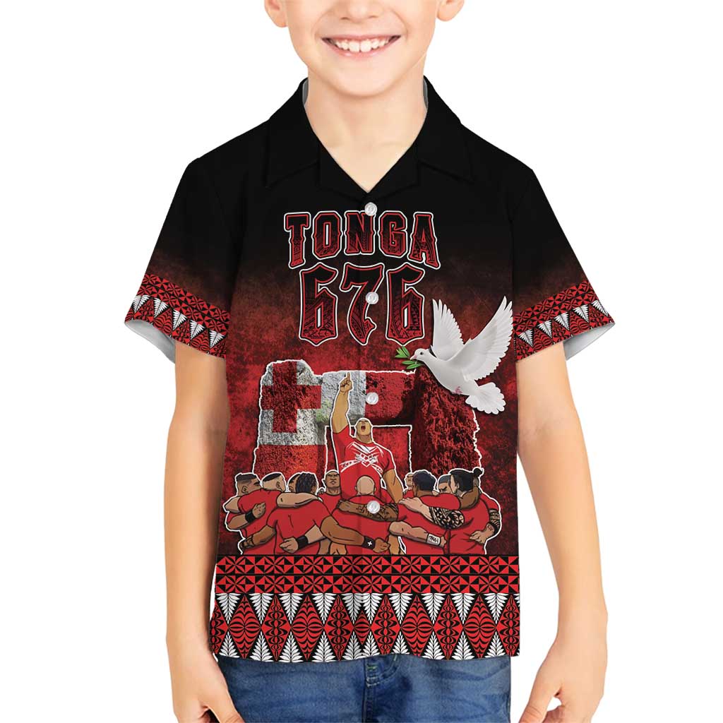Custom Tonga 676 Haamonga a Maui Family Matching Off Shoulder Short Dress and Hawaiian Shirt Tongan Sipi Tau Unique Dance LT9 Son's Shirt Red - Polynesian Pride
