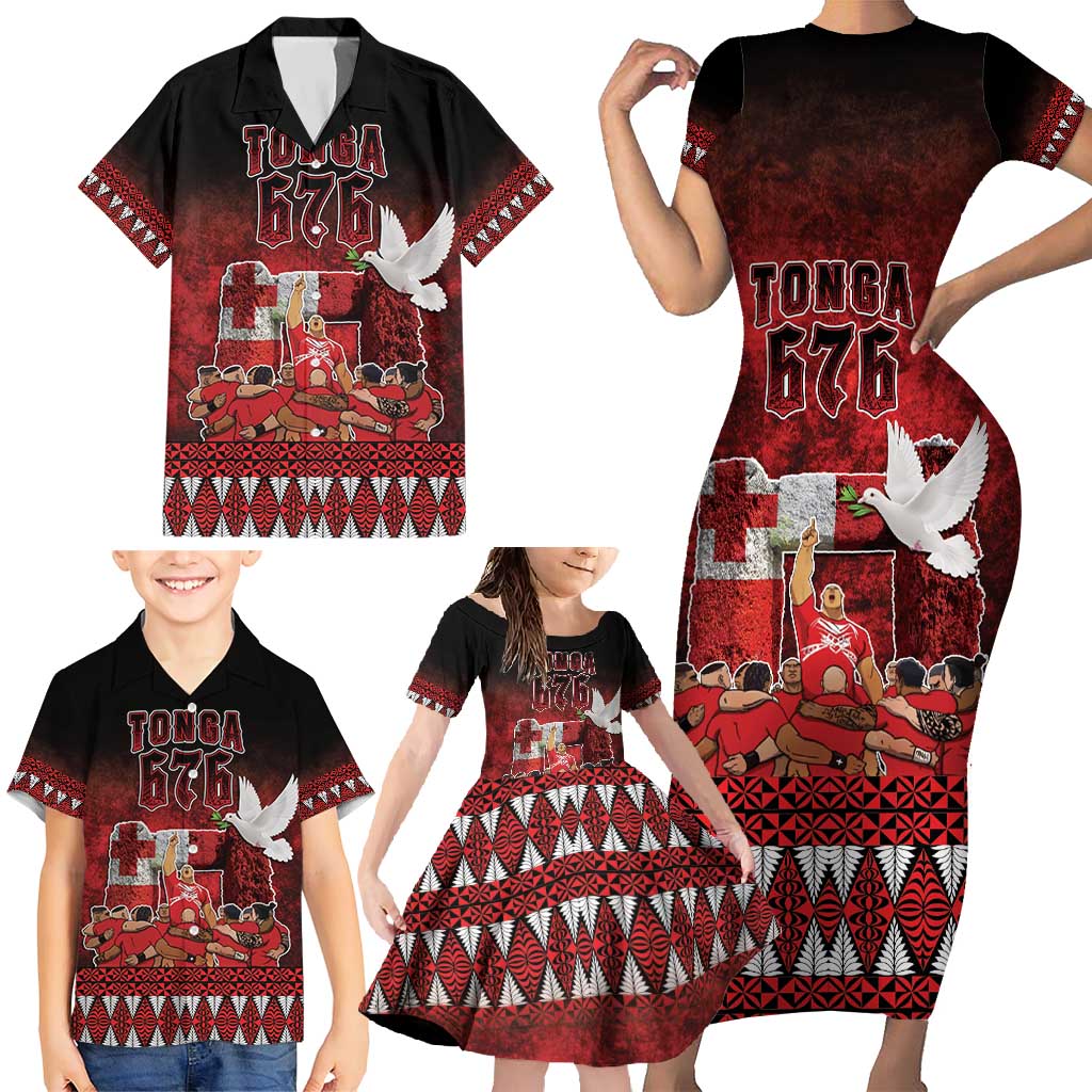 Custom Tonga 676 Haamonga a Maui Family Matching Short Sleeve Bodycon Dress and Hawaiian Shirt Tongan Sipi Tau Unique Dance LT9 - Polynesian Pride