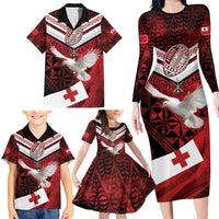 Custom Tonga XIII Rugby Tribal Tattoo Family Matching Long Sleeve Bodycon Dress and Hawaiian Shirt Mate Ma'a Tonga Kupesi Ngatu Grunge Style LT9 - Polynesian Pride
