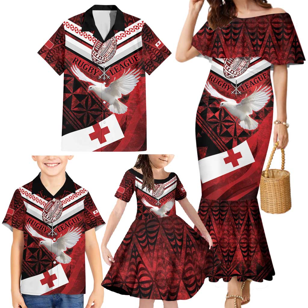 Custom Tonga XIII Rugby Tribal Tattoo Family Matching Mermaid Dress and Hawaiian Shirt Mate Ma'a Tonga Kupesi Ngatu Grunge Style LT9 - Polynesian Pride