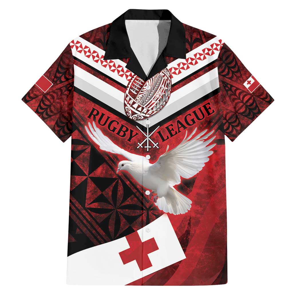 Custom Tonga XIII Rugby Tribal Tattoo Family Matching Mermaid Dress and Hawaiian Shirt Mate Ma'a Tonga Kupesi Ngatu Grunge Style LT9 Dad's Shirt - Short Sleeve Red - Polynesian Pride