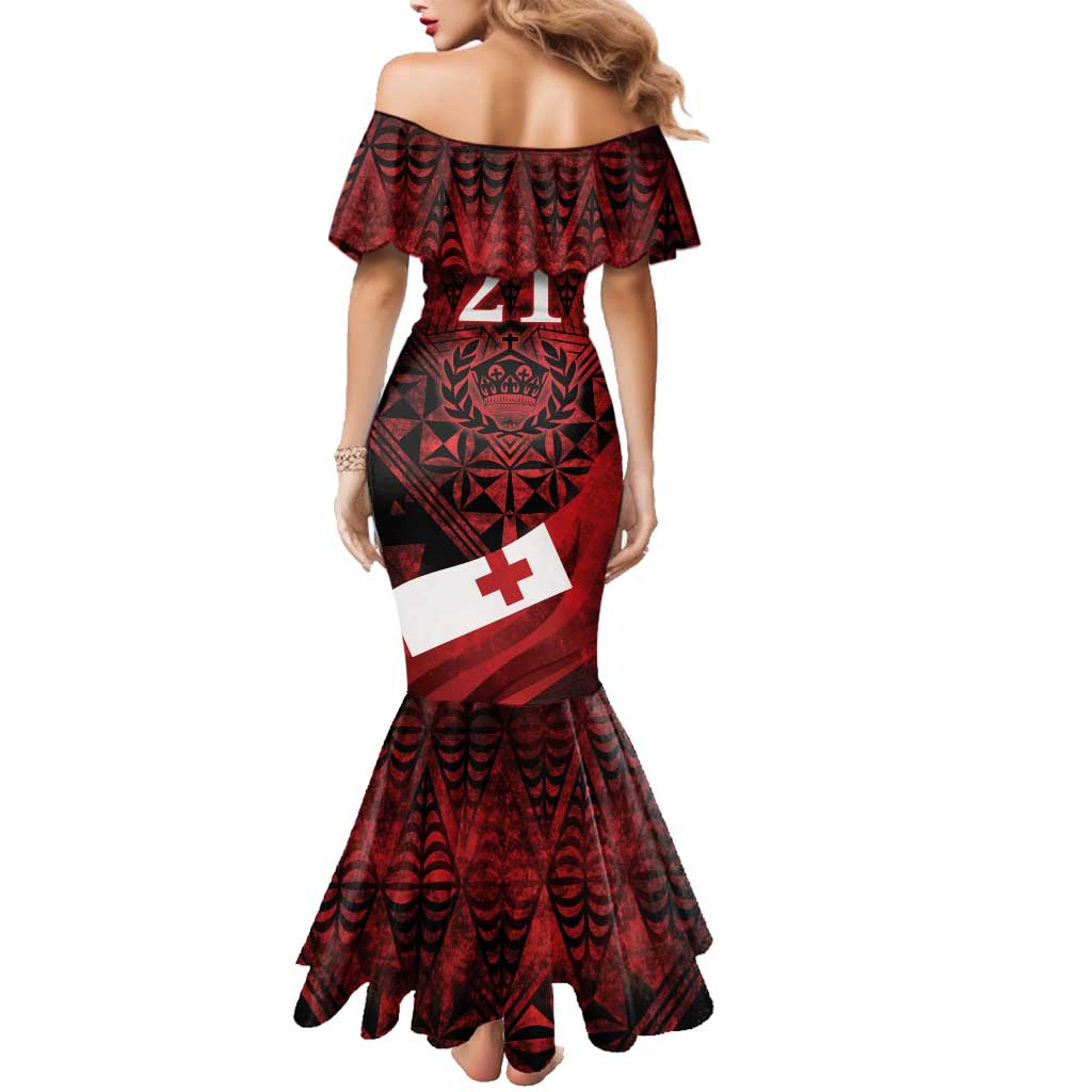 Custom Tonga XIII Rugby Tribal Tattoo Family Matching Mermaid Dress and Hawaiian Shirt Mate Ma'a Tonga Kupesi Ngatu Grunge Style LT9 - Polynesian Pride