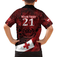Custom Tonga XIII Rugby Tribal Tattoo Family Matching Off The Shoulder Long Sleeve Dress and Hawaiian Shirt Mate Ma'a Tonga Kupesi Ngatu Grunge Style LT9 - Polynesian Pride