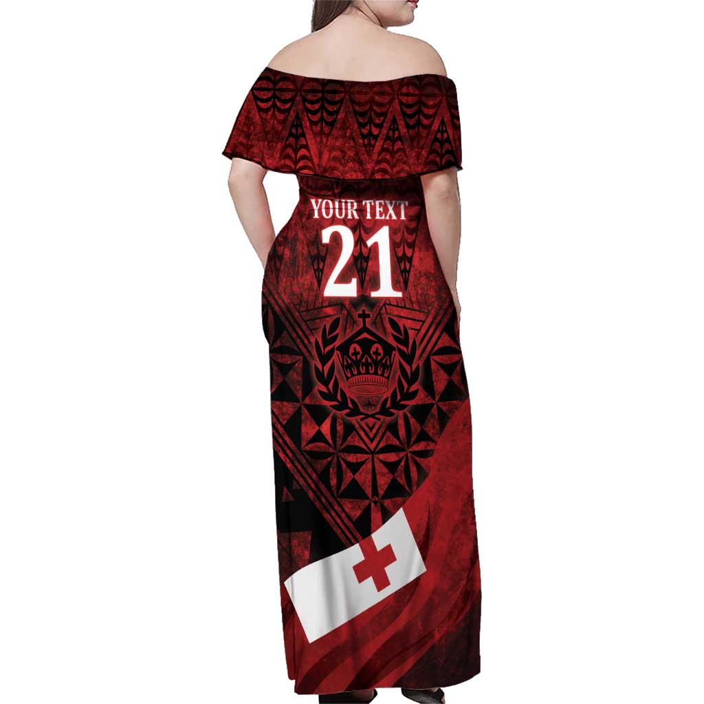 Custom Tonga XIII Rugby Tribal Tattoo Family Matching Off Shoulder Maxi Dress and Hawaiian Shirt Mate Ma'a Tonga Kupesi Ngatu Grunge Style LT9 - Polynesian Pride