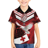 Custom Tonga XIII Rugby Tribal Tattoo Family Matching Off Shoulder Maxi Dress and Hawaiian Shirt Mate Ma'a Tonga Kupesi Ngatu Grunge Style LT9 Son's Shirt Red - Polynesian Pride