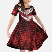 Custom Tonga XIII Rugby Tribal Tattoo Family Matching Puletasi and Hawaiian Shirt Mate Ma'a Tonga Kupesi Ngatu Grunge Style LT9 Daughter's Dress Red - Polynesian Pride