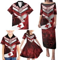 Custom Tonga XIII Rugby Tribal Tattoo Family Matching Puletasi and Hawaiian Shirt Mate Ma'a Tonga Kupesi Ngatu Grunge Style LT9 - Polynesian Pride