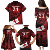 Custom Tonga XIII Rugby Tribal Tattoo Family Matching Puletasi and Hawaiian Shirt Mate Ma'a Tonga Kupesi Ngatu Grunge Style LT9 - Polynesian Pride
