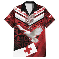 Custom Tonga XIII Rugby Tribal Tattoo Family Matching Short Sleeve Bodycon Dress and Hawaiian Shirt Mate Ma'a Tonga Kupesi Ngatu Grunge Style LT9 Dad's Shirt - Short Sleeve Red - Polynesian Pride