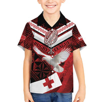 Custom Tonga XIII Rugby Tribal Tattoo Family Matching Short Sleeve Bodycon Dress and Hawaiian Shirt Mate Ma'a Tonga Kupesi Ngatu Grunge Style LT9 Son's Shirt Red - Polynesian Pride