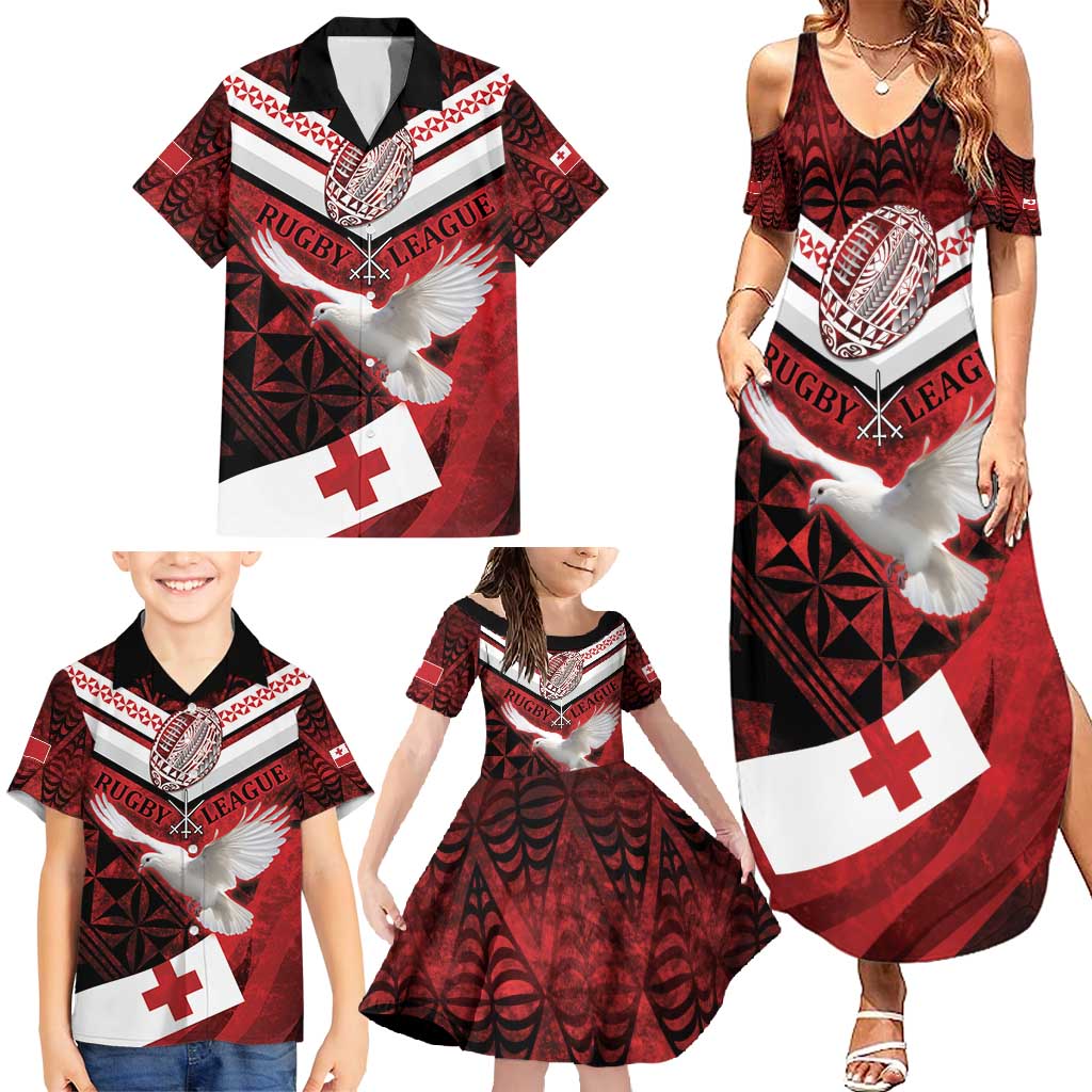 Custom Tonga XIII Rugby Tribal Tattoo Family Matching Summer Maxi Dress and Hawaiian Shirt Mate Ma'a Tonga Kupesi Ngatu Grunge Style LT9 - Polynesian Pride