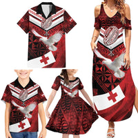 Custom Tonga XIII Rugby Tribal Tattoo Family Matching Summer Maxi Dress and Hawaiian Shirt Mate Ma'a Tonga Kupesi Ngatu Grunge Style LT9 - Polynesian Pride