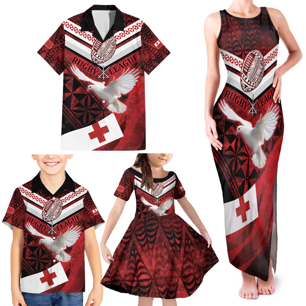 Custom Tonga XIII Rugby Tribal Tattoo Family Matching Tank Maxi Dress and Hawaiian Shirt Mate Ma'a Tonga Kupesi Ngatu Grunge Style LT9 - Polynesian Pride