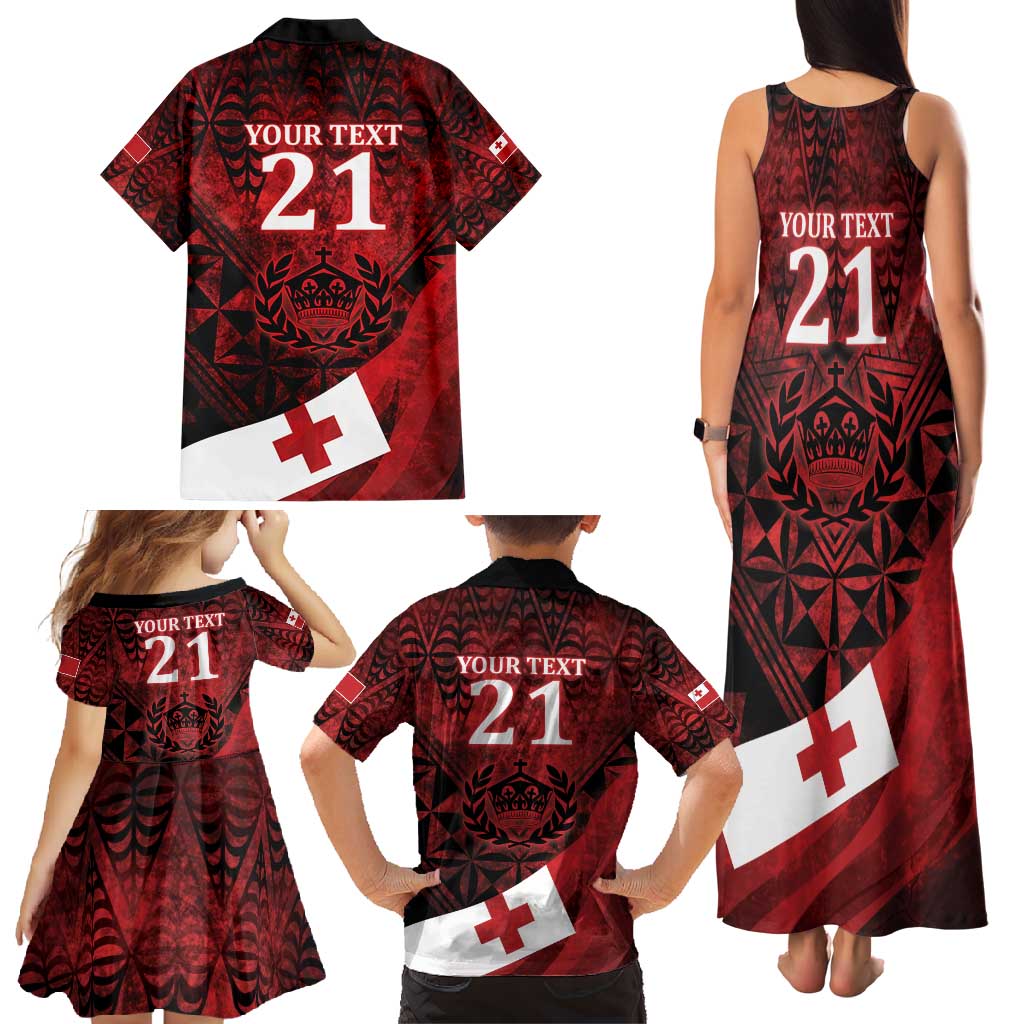 Custom Tonga XIII Rugby Tribal Tattoo Family Matching Tank Maxi Dress and Hawaiian Shirt Mate Ma'a Tonga Kupesi Ngatu Grunge Style LT9 - Polynesian Pride