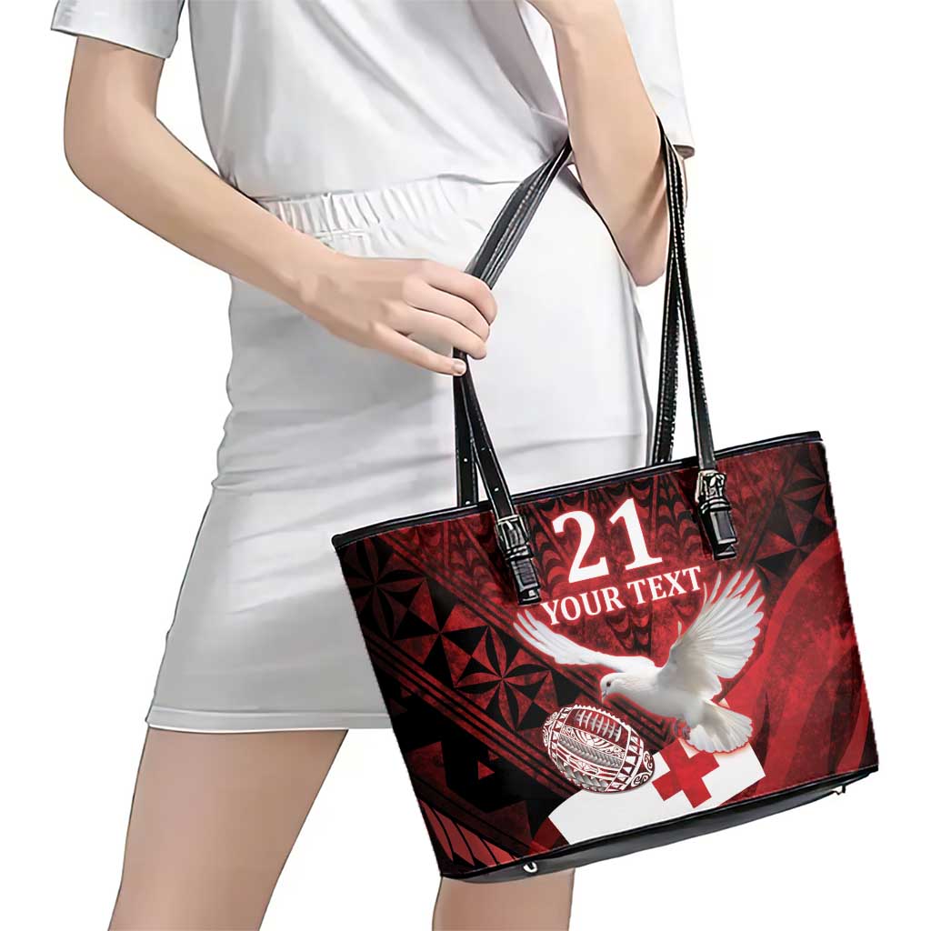 Custom Tonga XIII Rugby Tribal Tattoo Leather Tote Bag Mate Ma'a Tonga Kupesi Ngatu Grunge Style