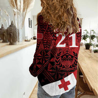 Custom Tonga XIII Rugby Tribal Tattoo Women Casual Shirt Mate Ma'a Tonga Kupesi Ngatu Grunge Style LT9 - Polynesian Pride
