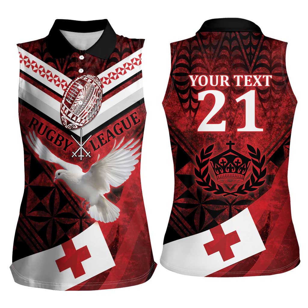 Custom Tonga XIII Rugby Tribal Tattoo Women Sleeveless Polo Shirt Mate Ma'a Tonga Kupesi Ngatu Grunge Style LT9 - Polynesian Pride