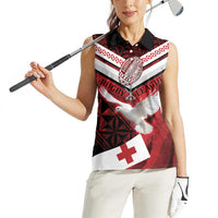 Custom Tonga XIII Rugby Tribal Tattoo Women Sleeveless Polo Shirt Mate Ma'a Tonga Kupesi Ngatu Grunge Style LT9 - Polynesian Pride