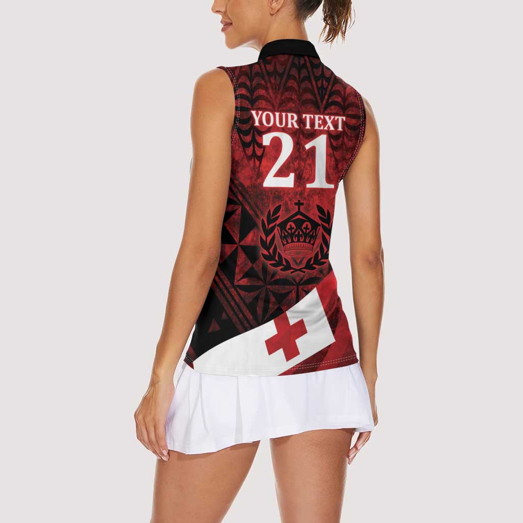 Custom Tonga XIII Rugby Tribal Tattoo Women Sleeveless Polo Shirt Mate Ma'a Tonga Kupesi Ngatu Grunge Style LT9 - Polynesian Pride