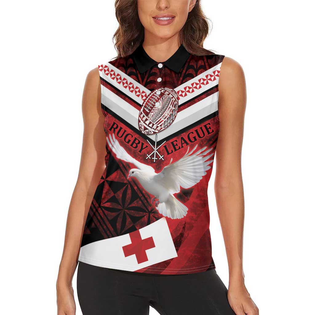 Custom Tonga XIII Rugby Tribal Tattoo Women Sleeveless Polo Shirt Mate Ma'a Tonga Kupesi Ngatu Grunge Style LT9 - Polynesian Pride