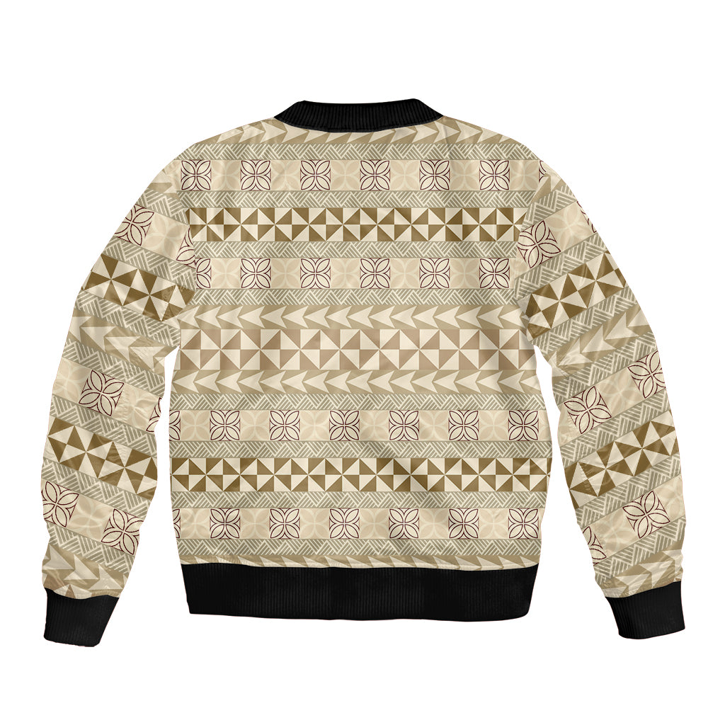 Pasifika Sataoa Pattern Simple Motif Bomber Jacket Beige Tan LT9 - Polynesian Pride
