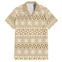 Pasifika Sataoa Pattern Simple Motif Family Matching Off Shoulder Long Sleeve Dress and Hawaiian Shirt Beige Tan LT9 Dad's Shirt - Short Sleeve Beige Tan - Polynesian Pride