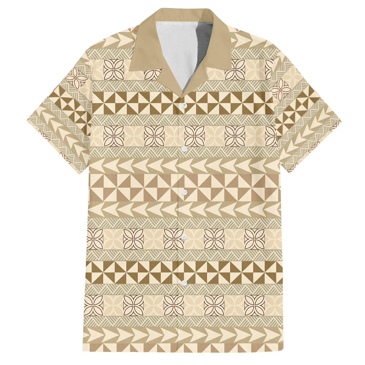Pasifika Sataoa Pattern Simple Motif Family Matching Off Shoulder Maxi Dress and Hawaiian Shirt Beige Tan LT9 Dad's Shirt - Short Sleeve Beige Tan - Polynesian Pride