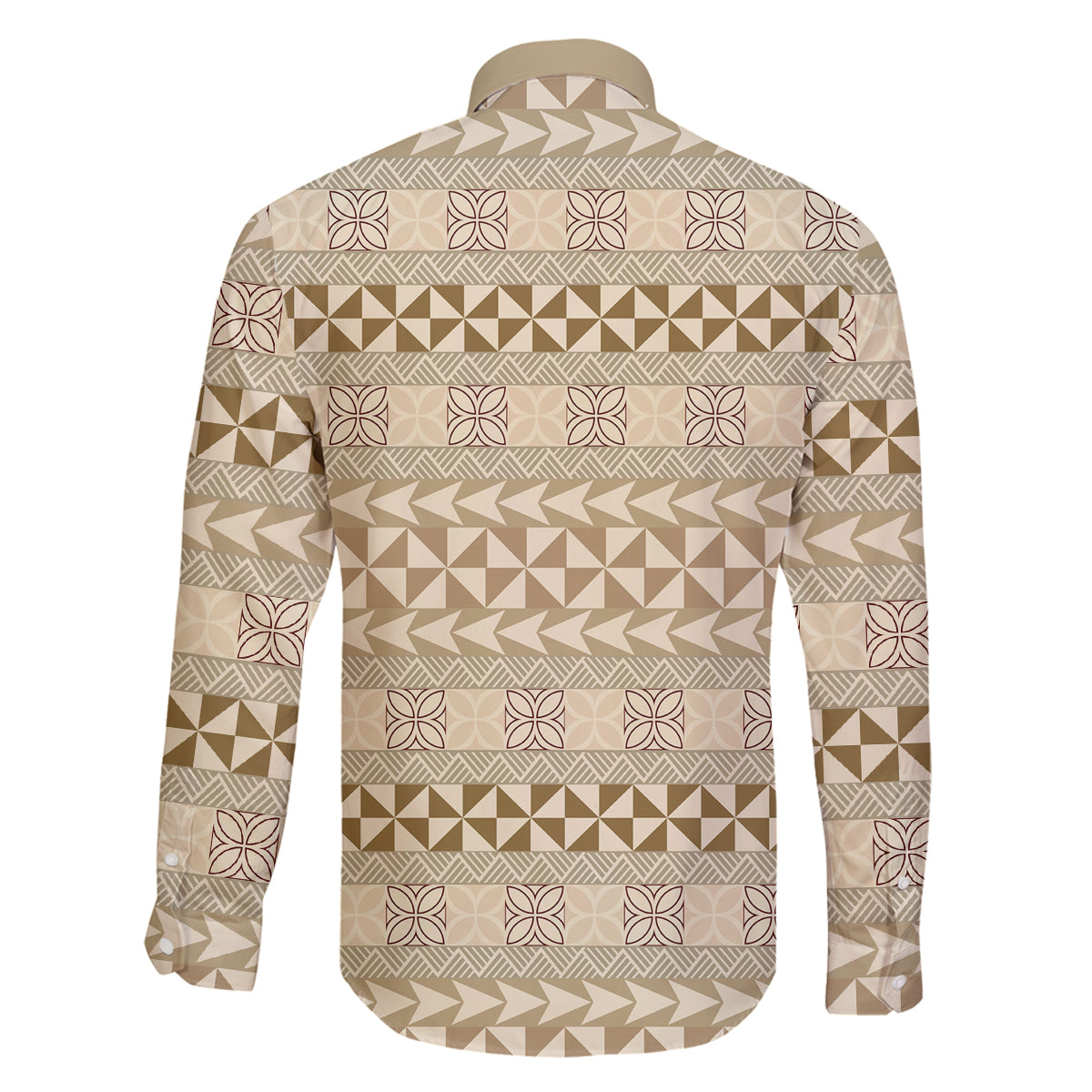 Pasifika Sataoa Pattern Simple Motif Family Matching Off Shoulder Short Dress and Hawaiian Shirt Beige Tan LT9 - Polynesian Pride