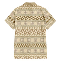 Pasifika Sataoa Pattern Simple Motif Family Matching Puletasi and Hawaiian Shirt Beige Tan LT9 - Polynesian Pride