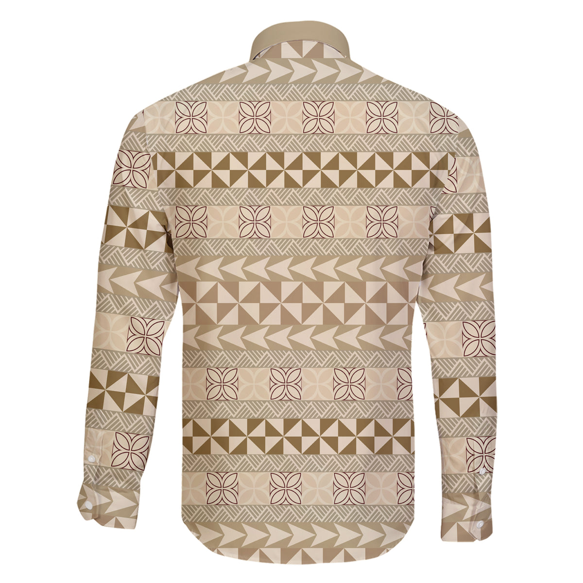 Pasifika Sataoa Pattern Simple Motif Family Matching Short Sleeve Bodycon Dress and Hawaiian Shirt Beige Tan LT9 - Polynesian Pride
