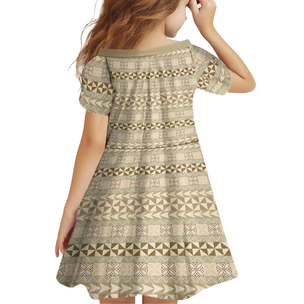 Pasifika Sataoa Pattern Simple Motif Family Matching Tank Maxi Dress and Hawaiian Shirt Beige Tan LT9 - Polynesian Pride