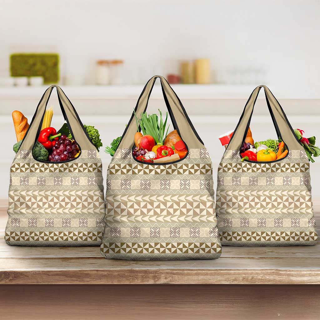 Pasifika Sataoa Pattern Simple Motif Grocery Bag Beige Tan