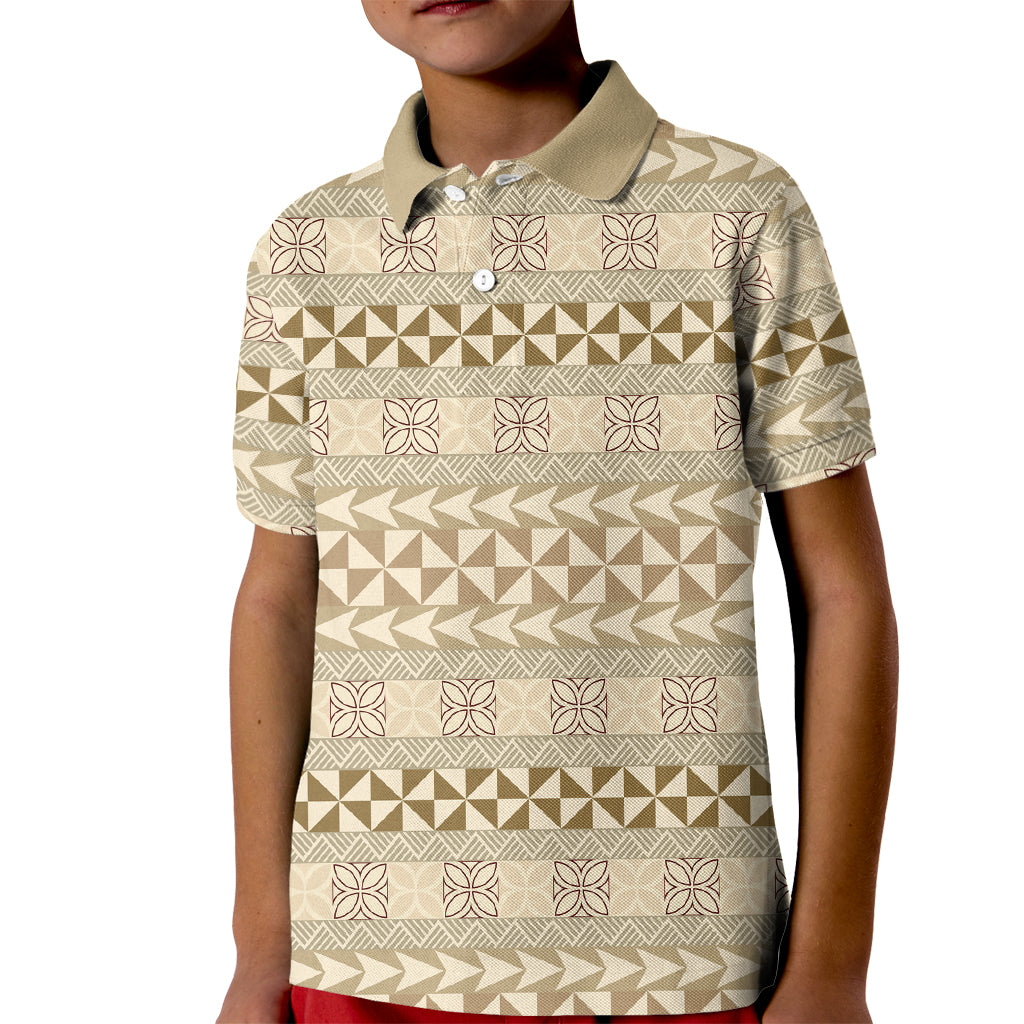 Pasifika Sataoa Pattern Simple Motif Kid Polo Shirt Beige Tan LT9 Kid Beige Tan - Polynesian Pride