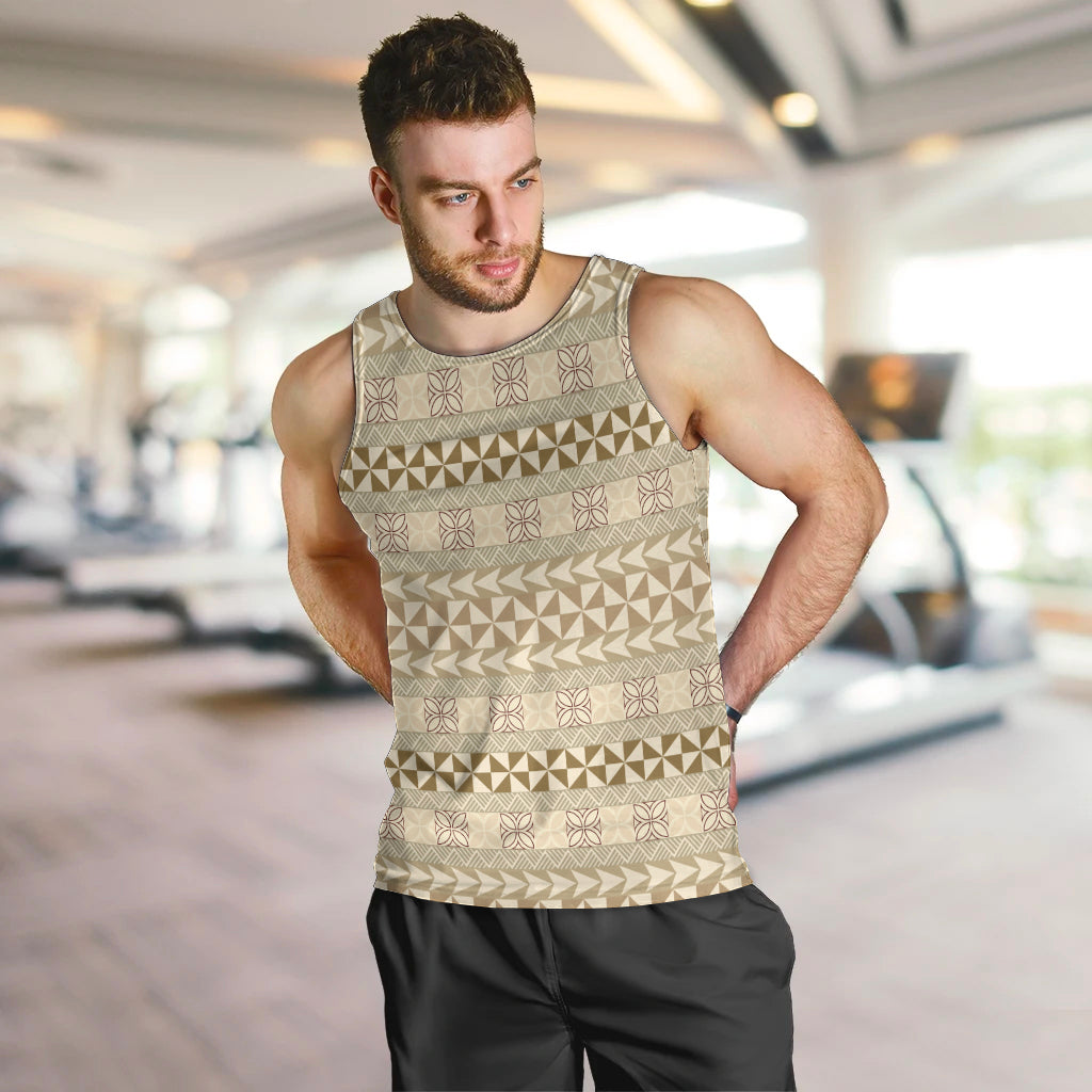 Pasifika Sataoa Pattern Simple Motif Men Tank Top Beige Tan LT9 Beige Tan - Polynesian Pride