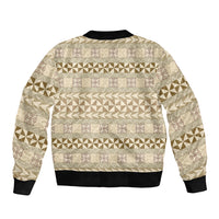 Pasifika Sataoa Pattern Simple Motif Sleeve Zip Bomber Jacket Beige Tan LT9 - Polynesian Pride