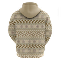 Pasifika Sataoa Pattern Simple Motif Zip Hoodie Beige Tan LT9 - Polynesian Pride
