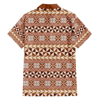 Pasifika Sataoa Pattern Simple Motif Family Matching Off Shoulder Maxi Dress and Hawaiian Shirt Brown Beige Tan LT9 - Polynesian Pride