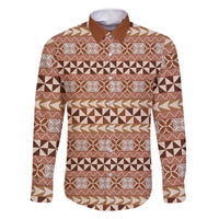 Pasifika Sataoa Pattern Simple Motif Family Matching Off Shoulder Maxi Dress and Hawaiian Shirt Brown Beige Tan LT9 Dad's Shirt - Long Sleeve Brown - Polynesian Pride