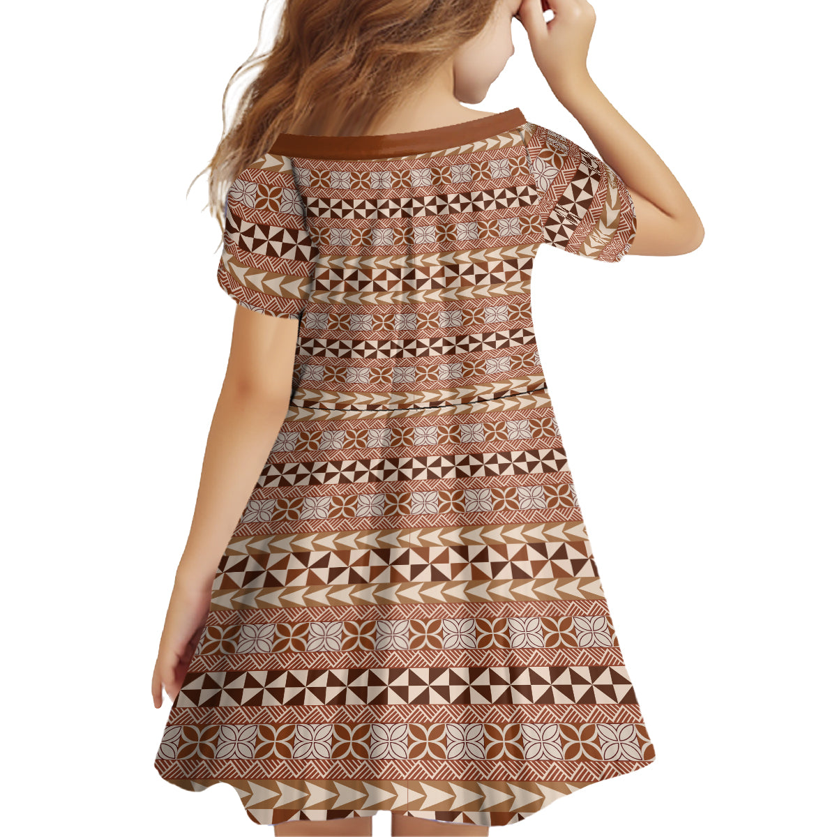 Pasifika Sataoa Pattern Simple Motif Family Matching Summer Maxi Dress and Hawaiian Shirt Brown Beige Tan LT9 - Polynesian Pride