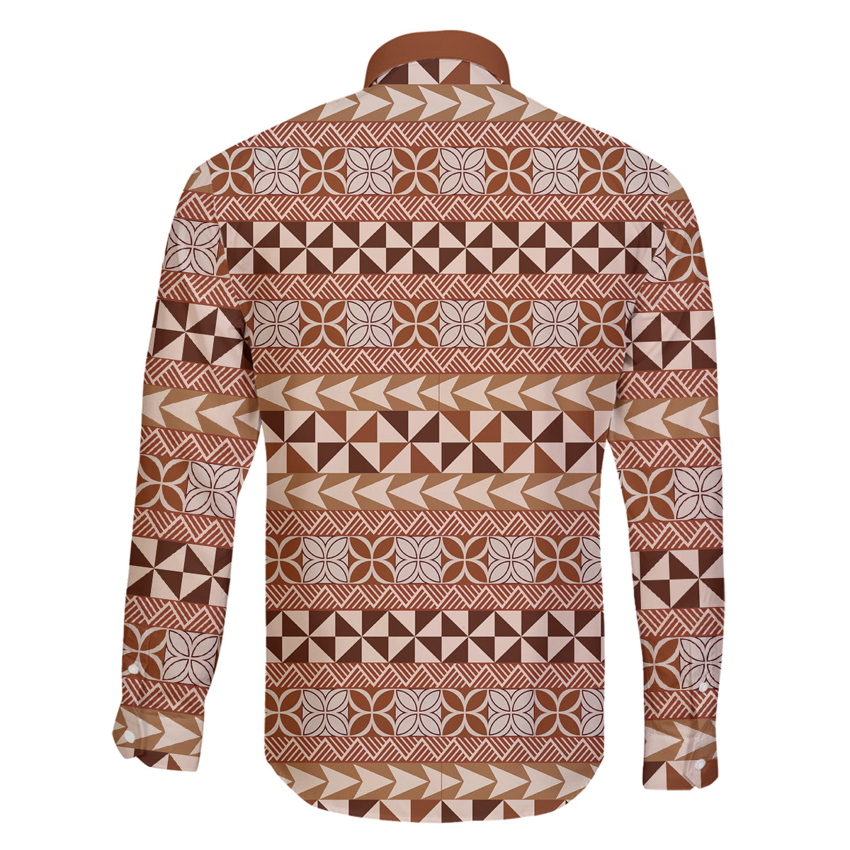 Pasifika Sataoa Pattern Simple Motif Family Matching Tank Maxi Dress and Hawaiian Shirt Brown Beige Tan LT9 - Polynesian Pride