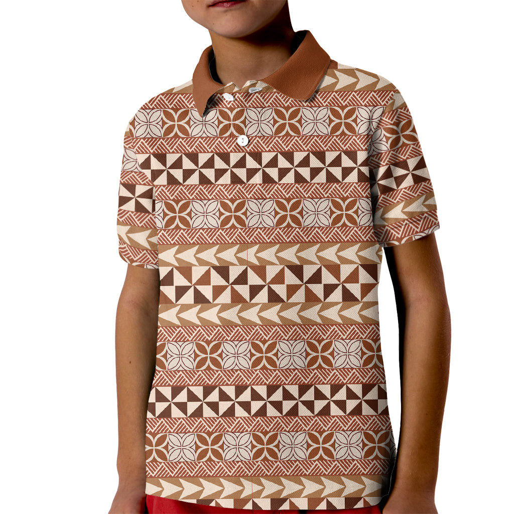Pasifika Sataoa Pattern Simple Motif Kid Polo Shirt Brown Beige Tan LT9 Kid Brown - Polynesian Pride