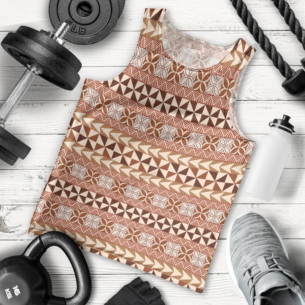 Pasifika Sataoa Pattern Simple Motif Men Tank Top Brown Beige Tan LT9 - Polynesian Pride
