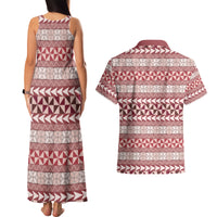 Pasifika Sataoa Pattern Simple Motif Couples Matching Tank Maxi Dress and Hawaiian Shirt Cherry LT9 - Polynesian Pride
