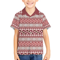 Pasifika Sataoa Pattern Simple Motif Family Matching Off Shoulder Long Sleeve Dress and Hawaiian Shirt Cherry LT9 Son's Shirt Cherry - Polynesian Pride