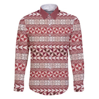 Pasifika Sataoa Pattern Simple Motif Family Matching Off Shoulder Short Dress and Hawaiian Shirt Cherry LT9 Dad's Shirt - Long Sleeve Cherry - Polynesian Pride