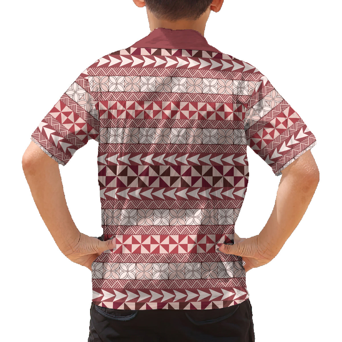 Pasifika Sataoa Pattern Simple Motif Family Matching Puletasi and Hawaiian Shirt Cherry LT9 - Polynesian Pride